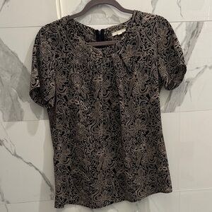 Pleione Black and Beige Patterned Blouse